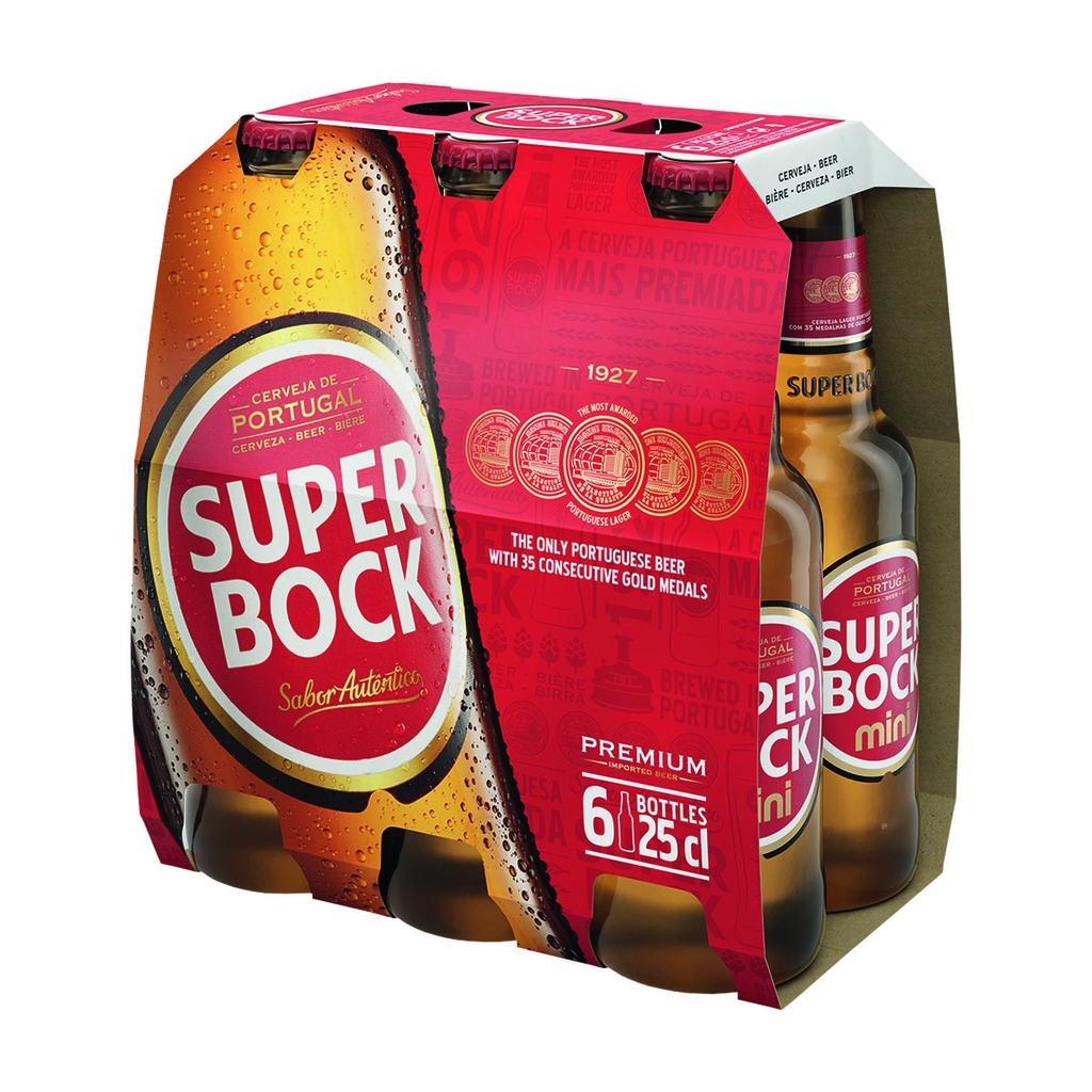 Super Bock Alc. 5.2 % Vol. Tray 4 x 6 x 0,25 l Bouteille Verre jetable