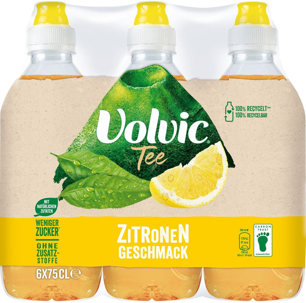 Volvic Thé Vert Citron Tray 6 x 0,75 l Bouteille PET jetable Sportscap