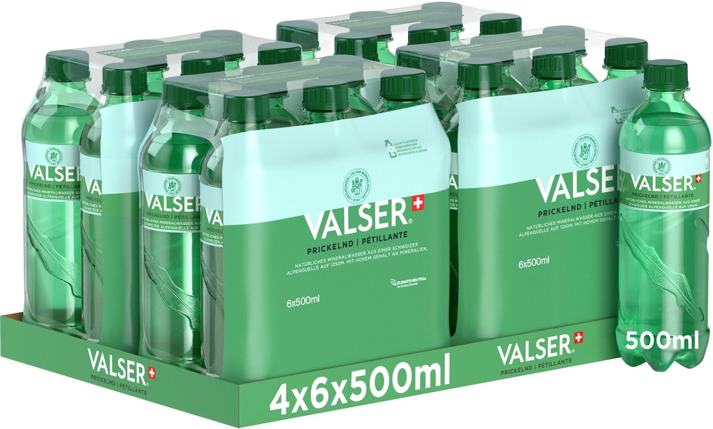 Valser Pétillante Tray 4 x 6 x 0,5 l Bouteille PET jetable