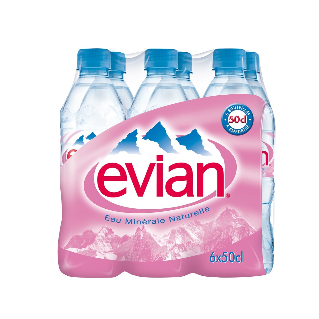Evian Eau minérale Tray 4 x 6 x 0,5 l Bouteille PET jetable