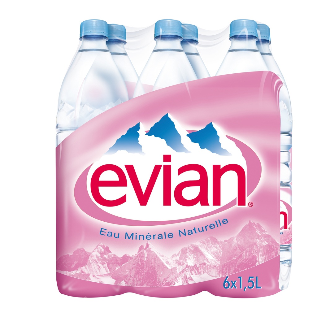 Evian Eau minérale Tray 6 x 1,5 l Bouteille PET jetable