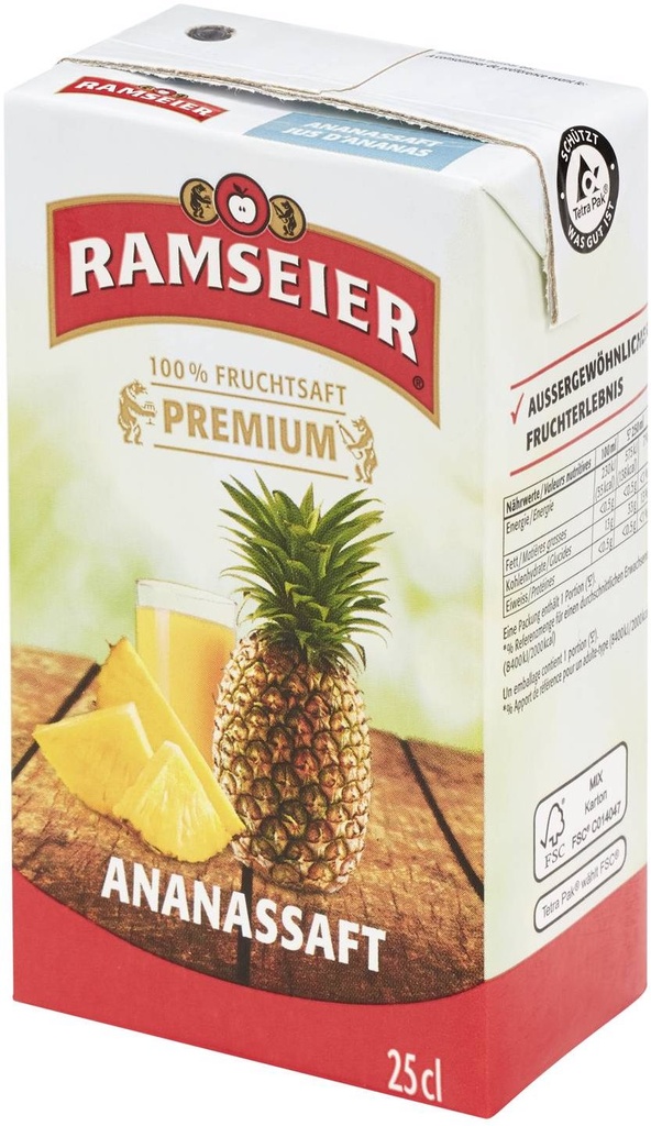 Ramseier premium 100% Jus d'ananas Carton 27 x 0,25 l Tetra Pack jetable