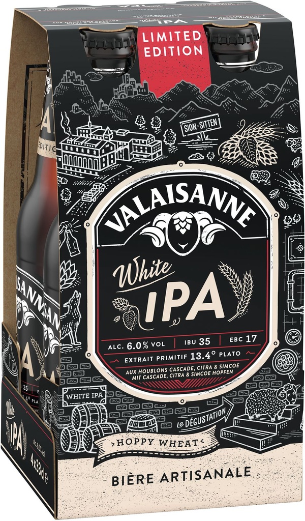 Valaisanne White IPA Tray 6 x 4 x 0,33 l Bouteille Verre jetable