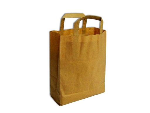 [70147] Sac Cabas papier Poignees Plates Kraft brun apprétè 26+17x29cm 250 Sacs