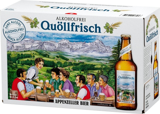[31656] Appenzeller Bier Quöllfrisch alkoholfrei Carton 10 x 0.33 l Bouteille Verre jetable