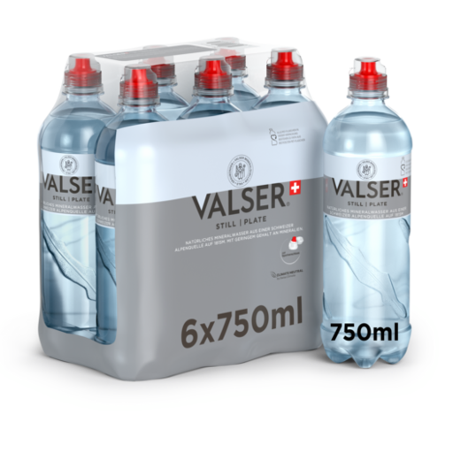 Valser Still Sportscap 6 x 0,75 l Bouteille PET jetable