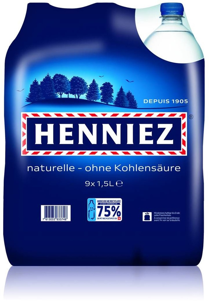 Henniez Naturelle (Bleue) Tray 6 x 1,5 l Bouteille PET jetable