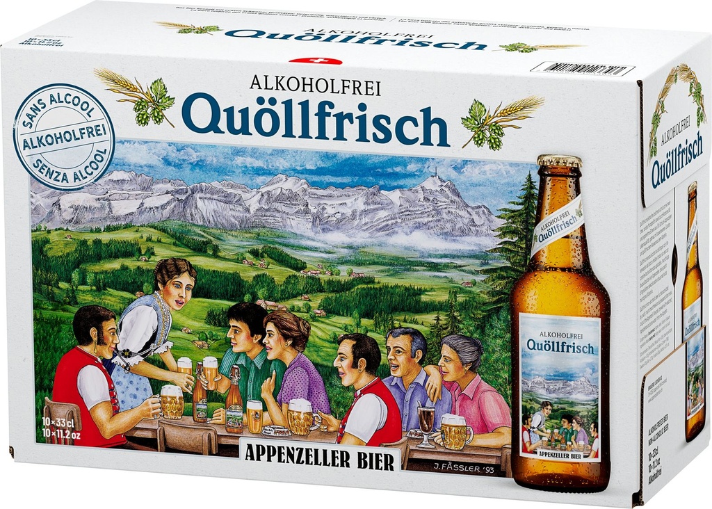 Appenzeller Bier Quöllfrisch alkoholfrei Carton 10 x 0.33 l Bouteille Verre jetable