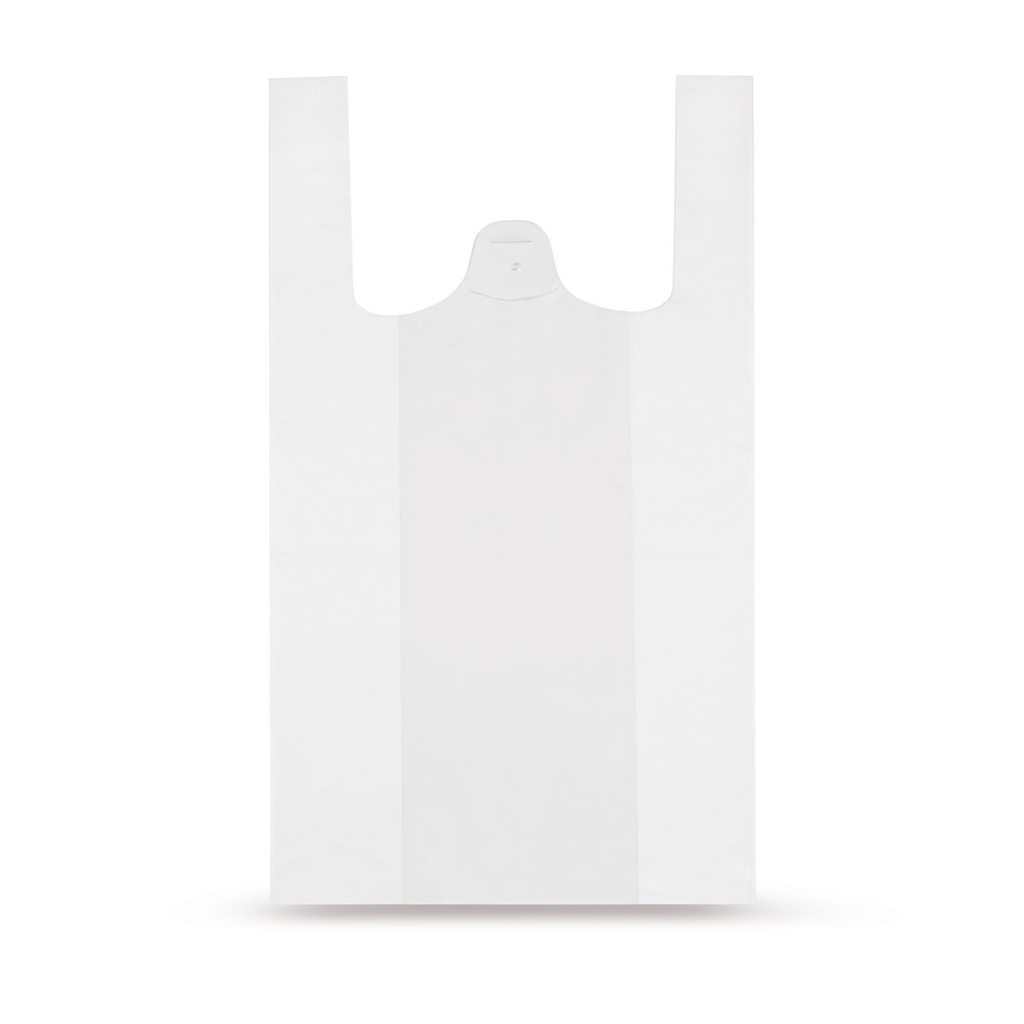 Sac Plastique bretelles blanc 13my PEHD 250+120 x 450 mm- 20 x 100=2000