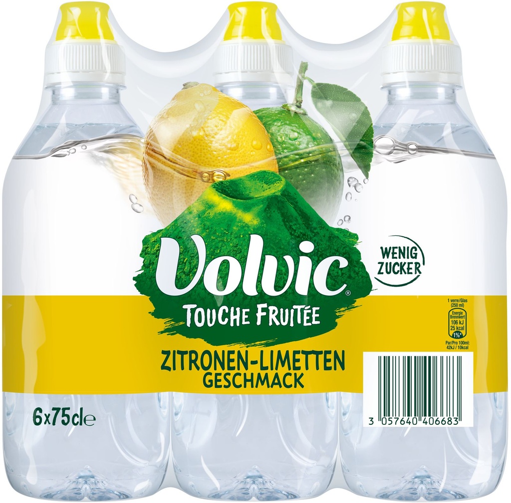 Volvic Citron-Limette Tray 6 x 0,75 l Bouteille PET jetable Sportscap