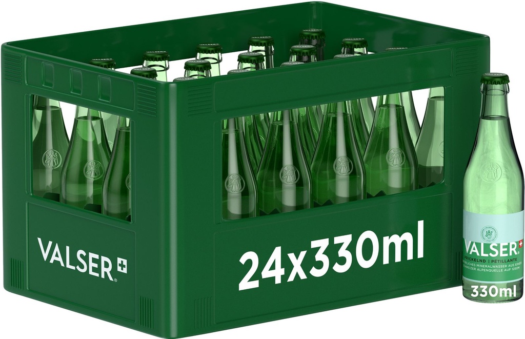 Valser Pétillante Caisse 24 x 0,33 l Bouteille Verre réutilisable