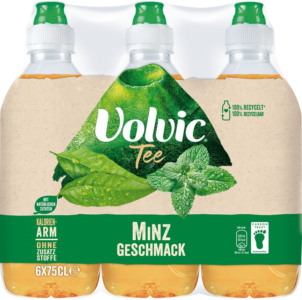 Volvic Thé Vert Menthe Tray 6 x 0,75 l Bouteille PET jetable Sportscap