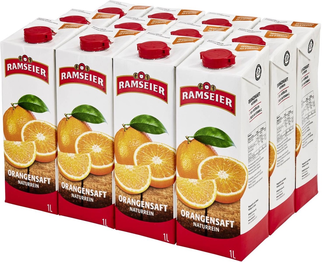 Ramseier MH premium 100% Jus d'orange Carton 12 x 1,0 l Tetra Pack jetable