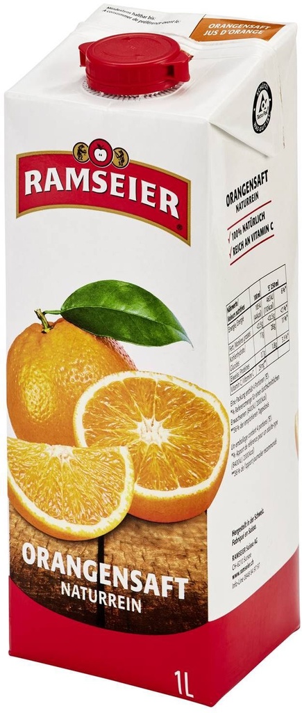 Ramseier MH premium 100% Jus d'orange Tray 4 x 1,0 l Tetra Pack jetable