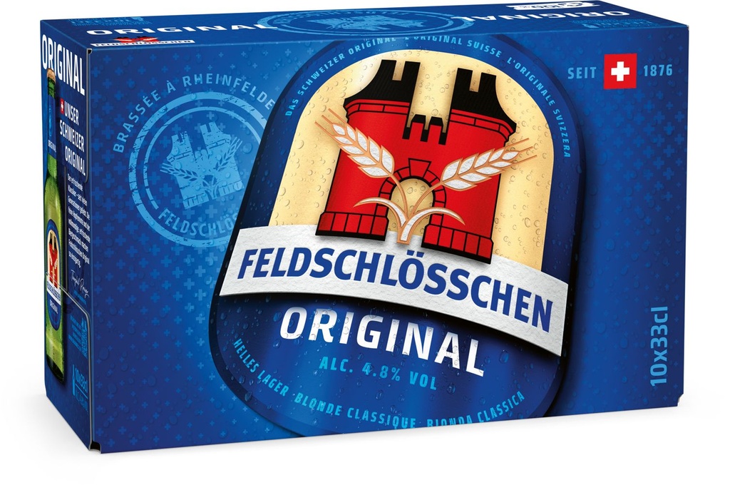 Feldschlösschen Original Biére Carton 10 x 0,33 l Bouteille Verre jetable