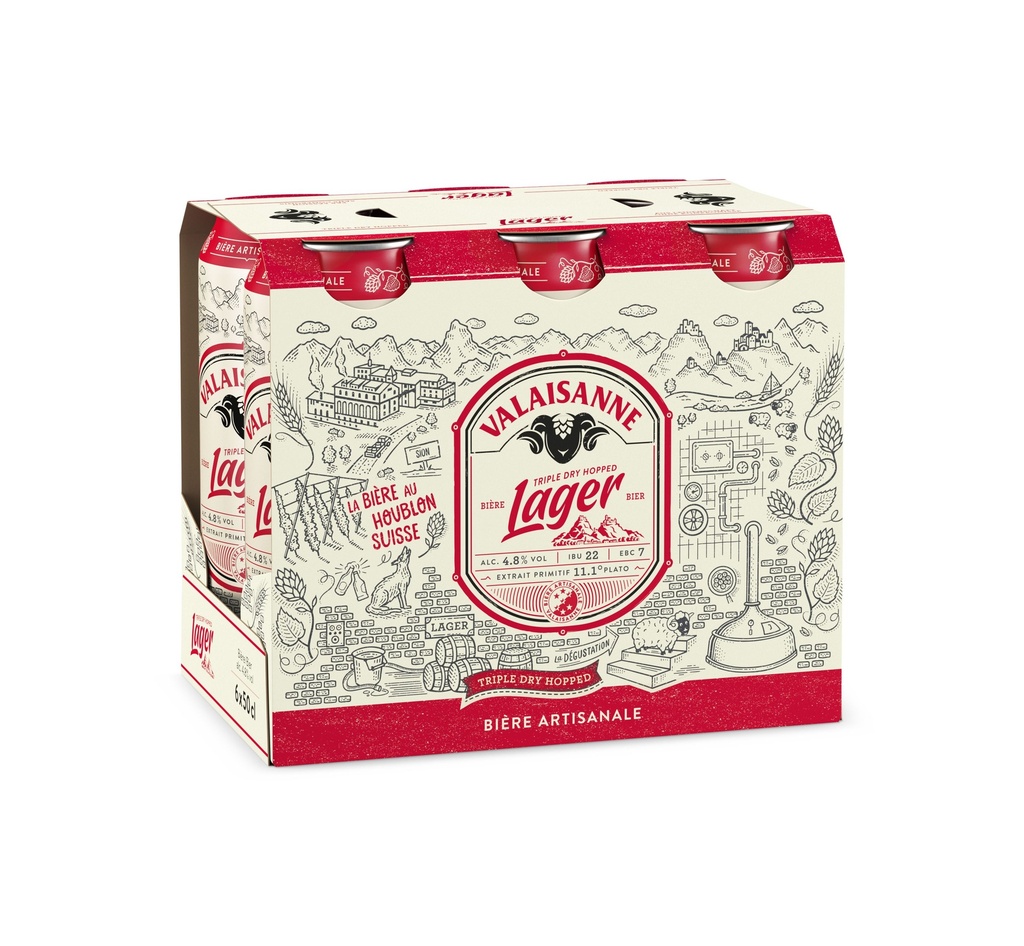 Valaisanne Lager Alc. 4.8 % Vol. Tray 4 x 6 x 0,5 l Cannette Alu jetable