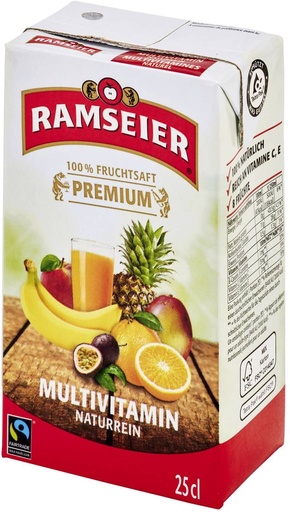 [21702] Ramseier MH premium 100% multivitamine Carton 27 x 0,25 l Tetra Pack jetable