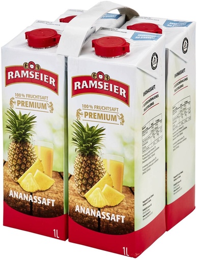 [21709] Ramseier premium 100% Jus d'ananas Tray 4 x 1,0 l Tetra Pack jetable