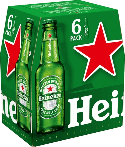 [31302] Heineken Biére Blonde Alc.5% Vol. Tray 4 x 6 x 0,25 l Bouteille Verre jetable